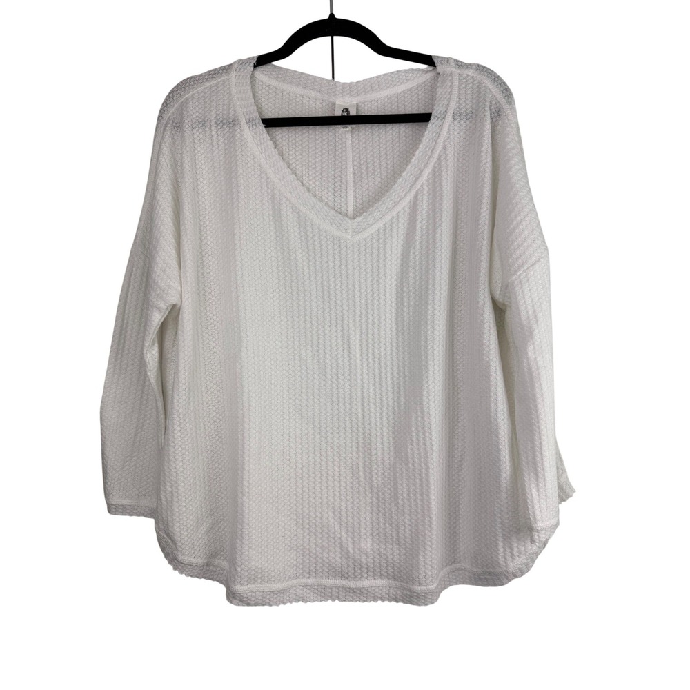 Flawless White Waffle Knit V-Neck Oversized Long Sleeve Top WT8562UB Small